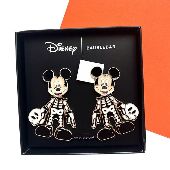 Baublebar Disney Mickey Mouse Skeleton Earrings - Halloween Glow In The Dark - Picture 1 of 3